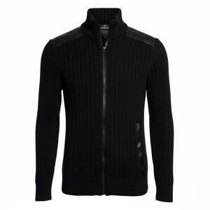 XRAY Men’s Black Full-Zip Faux Leather Sweater Jacket
